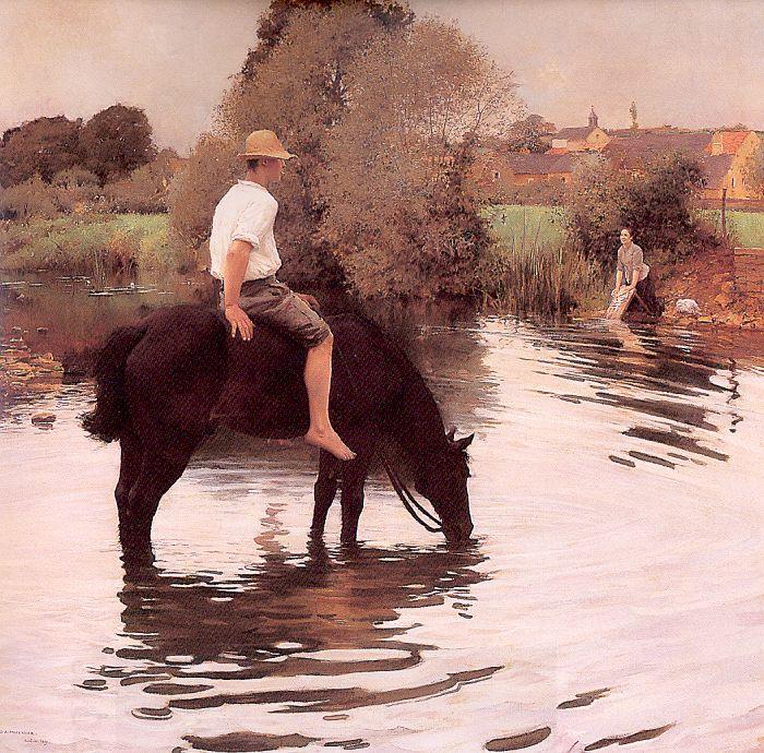 Muenier, Jules-Alexis Young Peasant Taking his Horse to the Watering Hole China oil painting art